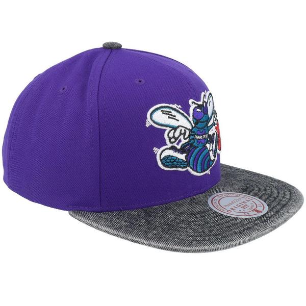 Mitchell & Ness Charlotte Hornets Denim Patchwork Pro HWC Snapback Hat Purple-Black Sheep Skate Shop