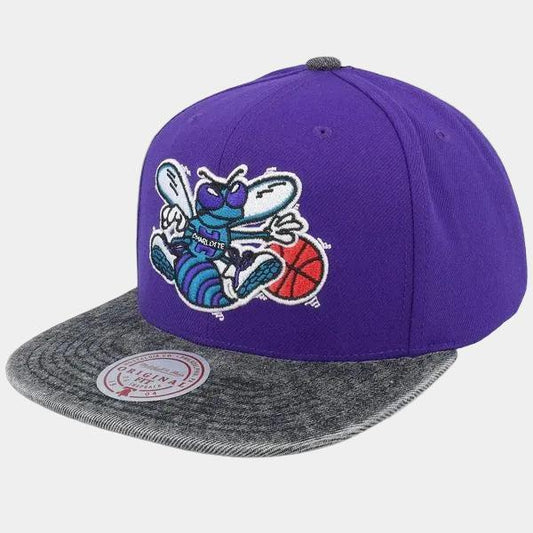 Mitchell & Ness Charlotte Hornets Denim Patchwork Pro HWC Snapback Hat Purple-Black Sheep Skate Shop