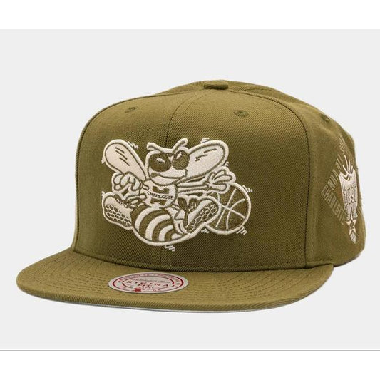 Mitchell & Ness Charlotte Hornets Fashion Basic HWC Snapback Hat Olive-Black Sheep Skate Shop