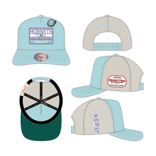 Mitchell & Ness Charlotte Hornets Full Court Fuel Mesh Snapback Hat Light Blue - Grey-Black Sheep Skate Shop