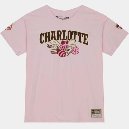 Mitchell & Ness Charlotte Hornets Hardwood Classics Brown Sugar Bacon T-Shirt Pink-Black Sheep Skate Shop