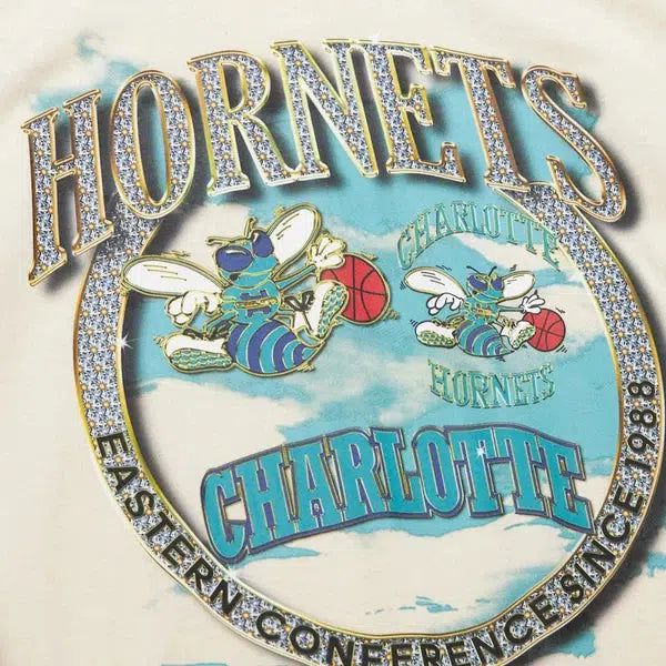 Mitchell & Ness Charlotte Hornets Hardwood Classics Crown Jewels T-Shirt Natural White-Black Sheep Skate Shop