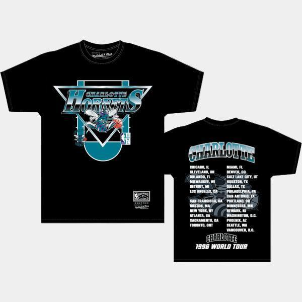 Mitchell & Ness Charlotte Hornets Hardwood Classics NBA Rock On Tour T-Shirt Black-Black Sheep Skate Shop