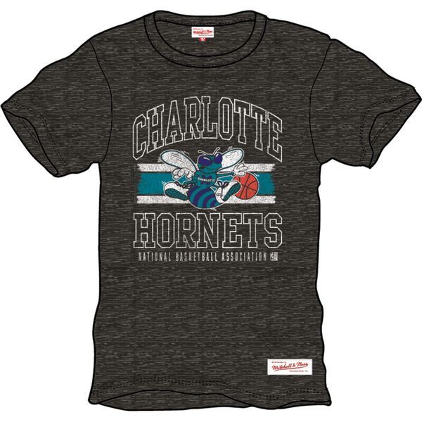 Mitchell & Ness Charlotte Hornets Hardwood Classics Striped Logo Lockup T-Shirt Black-Black Sheep Skate Shop