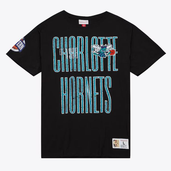 Mitchell & Ness Charlotte Hornets Hardwood Classics Team OG Premium T-Shirt Black-Black Sheep Skate Shop