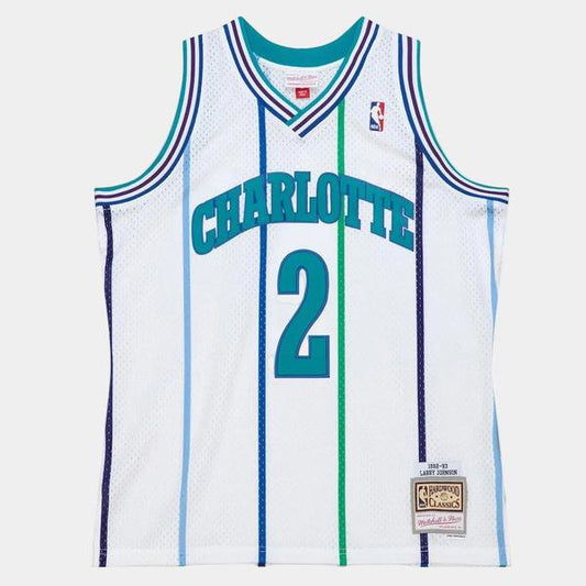Mitchell & Ness Charlotte Hornets Larry Johnson 1992-93 Swingman Jersey White-Black Sheep Skate Shop