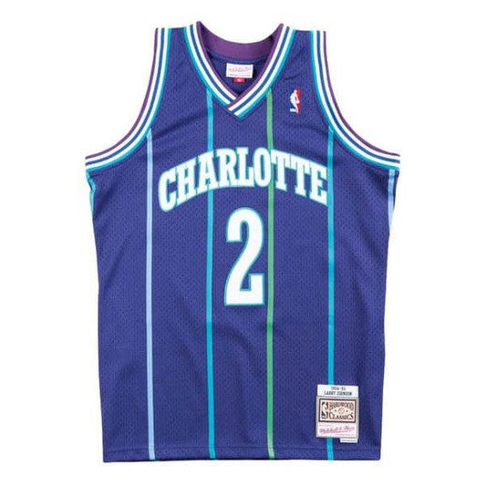 Mitchell & Ness Charlotte Hornets Larry Johnson Alternate 1994-95 Swingman Jersey Purple-Black Sheep Skate Shop