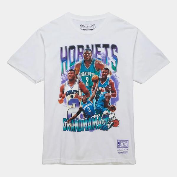 Mitchell & Ness Charlotte Hornets Larry Johnson Bling 2.0 HWC T-Shirt White-Black Sheep Skate Shop