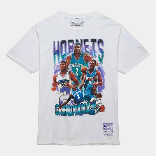Mitchell & Ness Charlotte Hornets Larry Johnson Bling 2.0 HWC T-Shirt White-Black Sheep Skate Shop
