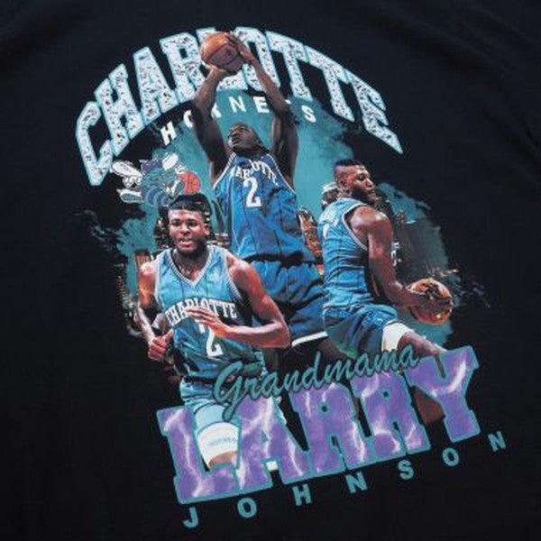 Mitchell & Ness Charlotte Hornets Larry Johnson Bling T-Shirt Black-Black Sheep Skate Shop