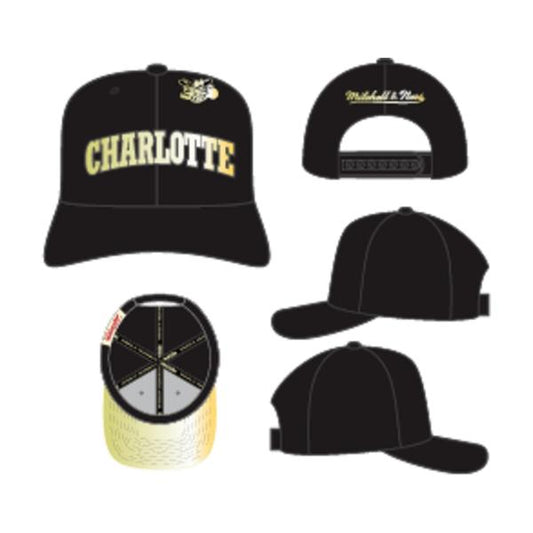 Mitchell & Ness Charlotte Hornets Pinned Gold Pro HWC Snapback Hat Black-Black Sheep Skate Shop