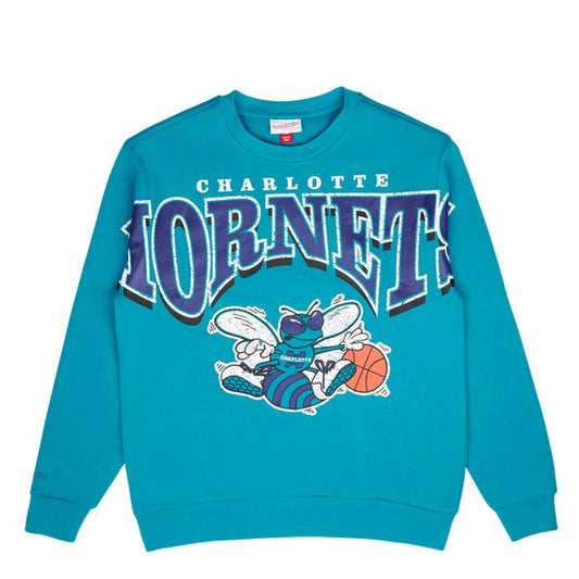 Mitchell & Ness Charlotte Hornets Retro Fashion Fleece Crewneck Teal-Black Sheep Skate Shop