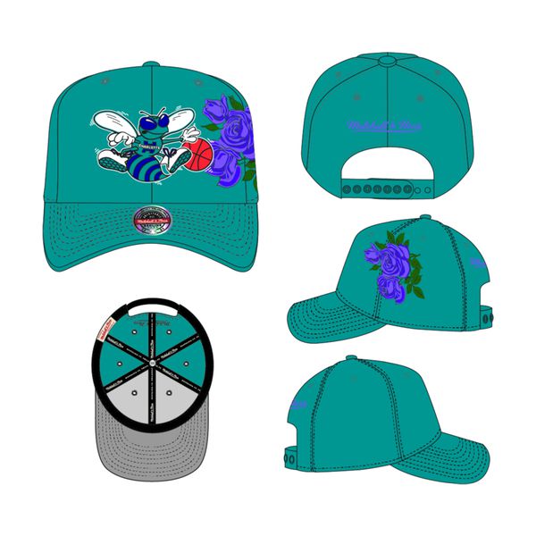 Mitchell & Ness Charlotte Hornets Secondary Roses Pro HWC Snapback Hat Teal-Black Sheep Skate Shop