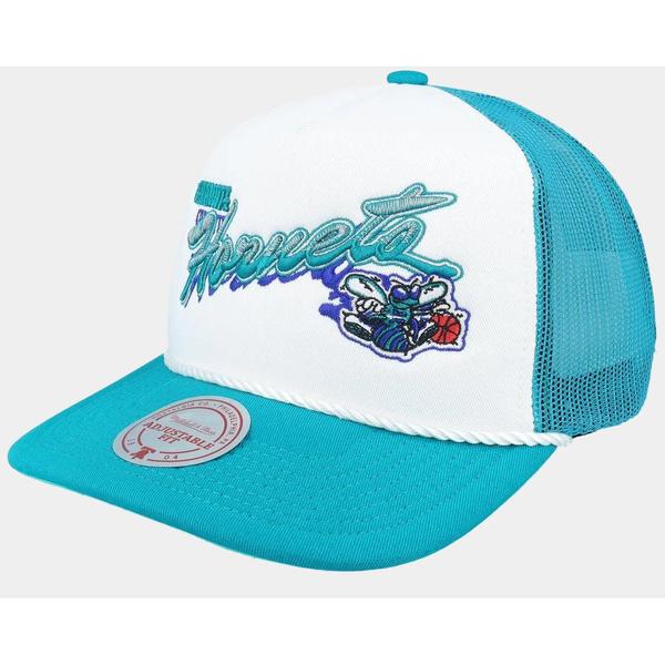 Mitchell & Ness Charlotte Hornets Shadow Drop Retro Trucker HWC Snapback Hat Teal - White-Black Sheep Skate Shop