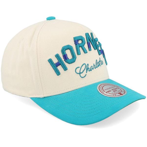 Mitchell & Ness Charlotte Hornets Staggered Zag Pro HWC Snapback Hat Off White-Black Sheep Skate Shop