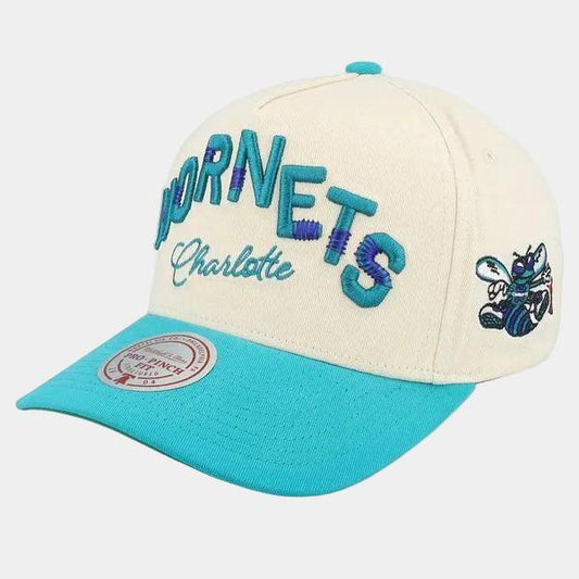 Mitchell & Ness Charlotte Hornets Staggered Zag Pro HWC Snapback Hat Off White-Black Sheep Skate Shop
