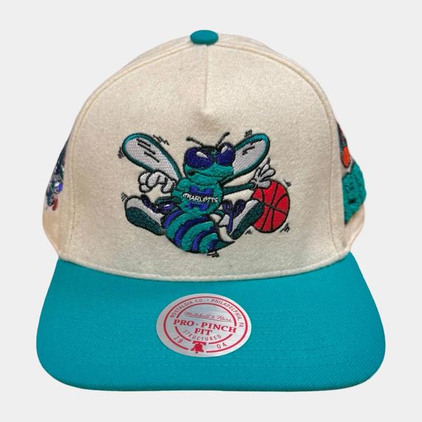 Mitchell & Ness Charlotte Hornets Team HWC Pro Wool Snapback Hat Cream - Teal-Black Sheep Skate Shop