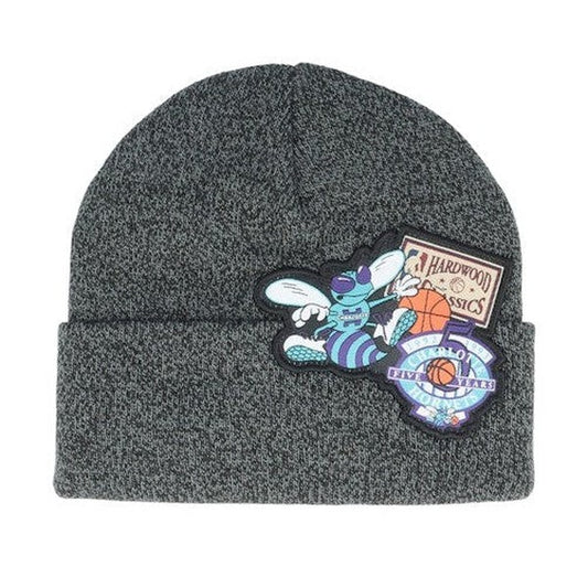 Mitchell & Ness Charlotte Hornets XL Logo Patch HWC Beanie Charcoal-Black Sheep Skate Shop