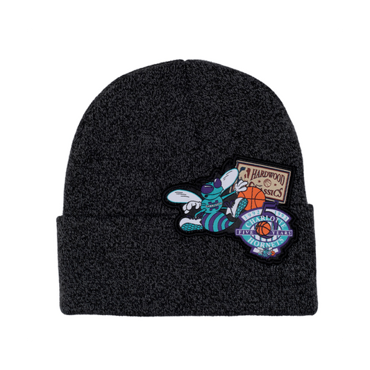 Mitchell & Ness Charlotte Hornets XL Logo Patch HWC Beanie Charcoal-Black Sheep Skate Shop