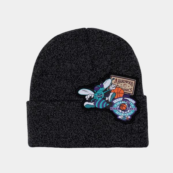 Mitchell & Ness Charlotte Hornets XL Logo Patch HWC Beanie Charcoal-Black Sheep Skate Shop
