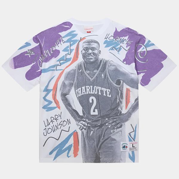 Mitchell & Ness Larry Johnson Charlotte Hornets Hardwood Classics Showstopper Player T-Shirt-Black Sheep Skate Shop