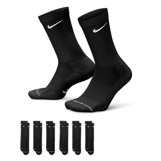Nike Everyday Elevated Crew Socks 6-Pack Black-Black Sheep Skate Shop