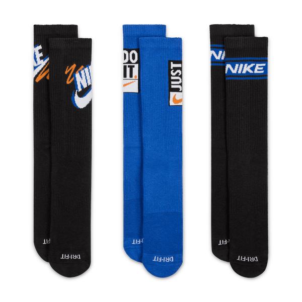Nike Everyday Plus Cushioned Training Crew Socks 3-Pack Black - Blue - Orange-Black Sheep Skate Shop