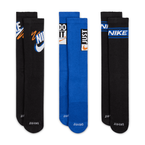 Nike Everyday Plus Cushioned Training Crew Socks 3-Pack Black - Blue - Orange-Black Sheep Skate Shop