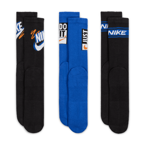 Nike Everyday Plus Cushioned Training Crew Socks 3-Pack Black - Blue - Orange-Black Sheep Skate Shop