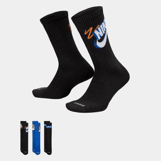 Nike Everyday Plus Cushioned Training Crew Socks 3-Pack Black - Blue - Orange-Black Sheep Skate Shop