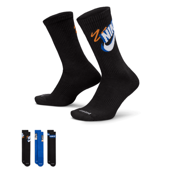 Nike Everyday Plus Cushioned Training Crew Socks 3-Pack Black - Blue - Orange-Black Sheep Skate Shop