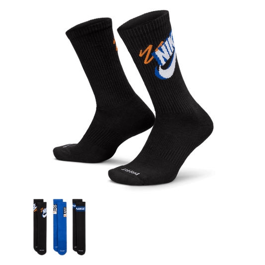 Nike Everyday Plus Cushioned Training Crew Socks 3-Pack Black - Blue - Orange-Black Sheep Skate Shop