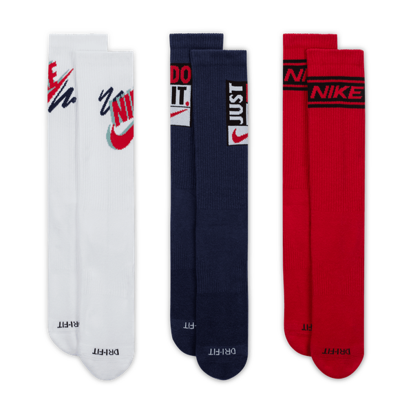 Nike Everyday Plus Cushioned Training Crew Socks 3-Pack White - Navy - Red-Black Sheep Skate Shop
