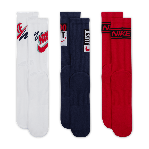 Nike Everyday Plus Cushioned Training Crew Socks 3-Pack White - Navy - Red-Black Sheep Skate Shop