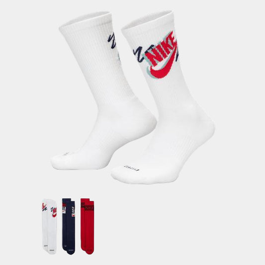 Nike Everyday Plus Cushioned Training Crew Socks 3-Pack White - Navy - Red-Black Sheep Skate Shop