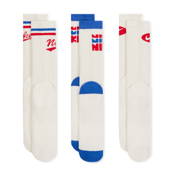Nike Everyday Plus Cushioned Training Crew Socks 3-Pack White - Red - Blue-Black Sheep Skate Shop