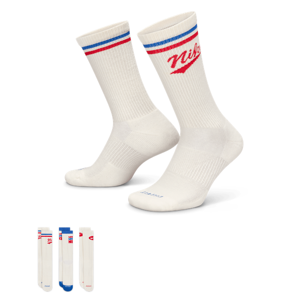 Nike Everyday Plus Cushioned Training Crew Socks 3-Pack White - Red - Blue-Black Sheep Skate Shop