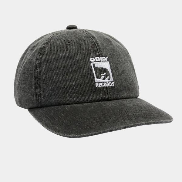 Obey Clothing Pigment Dyed Obey Records 6 Panel Strapback Hat Black-Black Sheep Skate Shop
