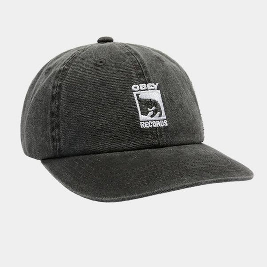Obey Clothing Pigment Dyed Obey Records 6 Panel Strapback Hat Black-Black Sheep Skate Shop