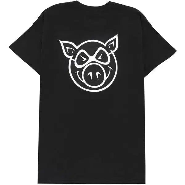 Pig Wheels Pig Head T-Shirt Black - White-Black Sheep Skate Shop