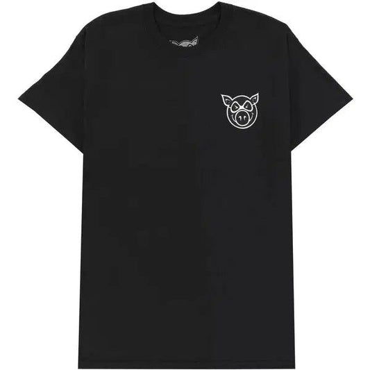 Pig Wheels Pig Head T-Shirt Black - White-Black Sheep Skate Shop