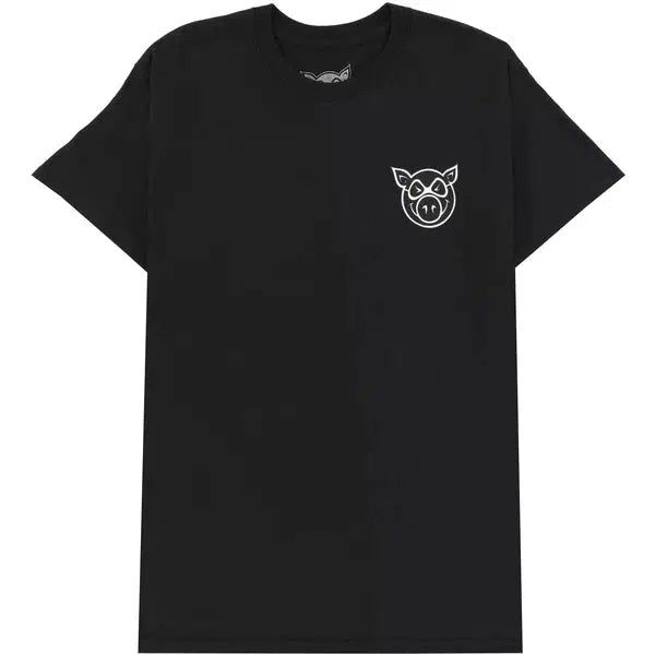 Pig Wheels Pig Head T-Shirt Black - White-Black Sheep Skate Shop