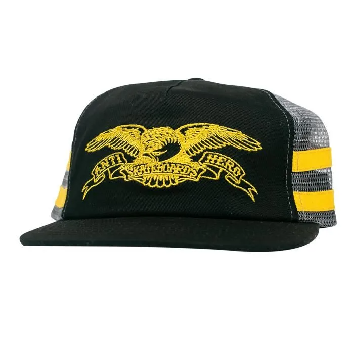Anti Hero Basic Eagle Embroidered Trucker Snapback Hat Black - Charcoal - Yellow