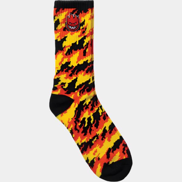 Spitfire Bighead Fill Embroidered Flame Crew Socks Red - Yellow - Black-Black Sheep Skate Shop