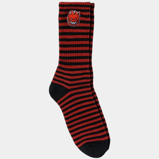 Spitfire Bighead Fill Embroidered Stripe Crew Socks Red - Black-Black Sheep Skate Shop