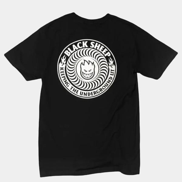 Spitfire Wheels x Black Sheep Keeping The Underground Lit T-Shirt Black-Black Sheep Skate Shop