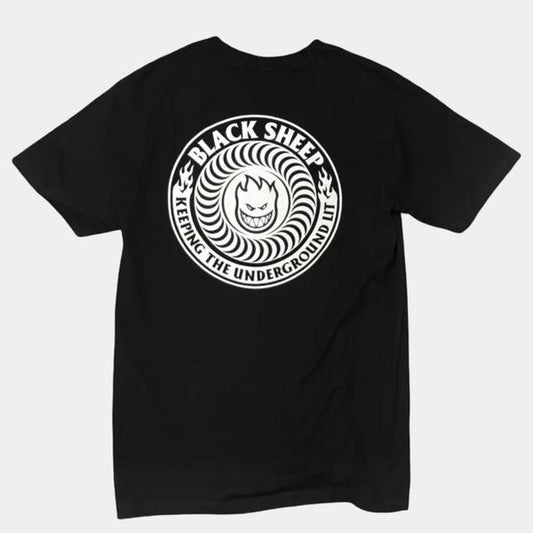 Spitfire Wheels x Black Sheep Keeping The Underground Lit T-Shirt Black-Black Sheep Skate Shop