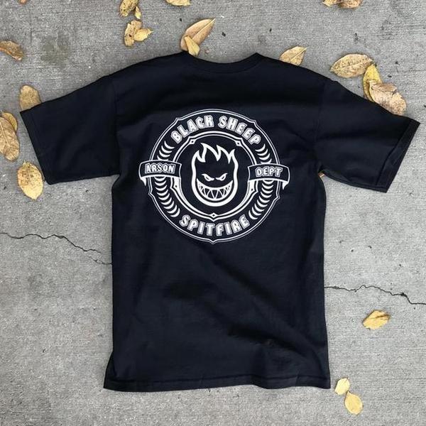 Spitfire x Black Sheep Arson Department Short Sleeve Tee Black-Black Sheep Skate Shop