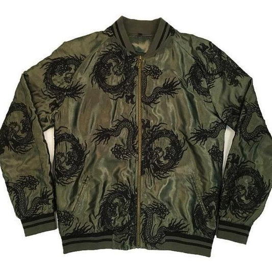 Standard Issue All Over Dragon Souvenir Jacket Olive - Black-Black Sheep Skate Shop