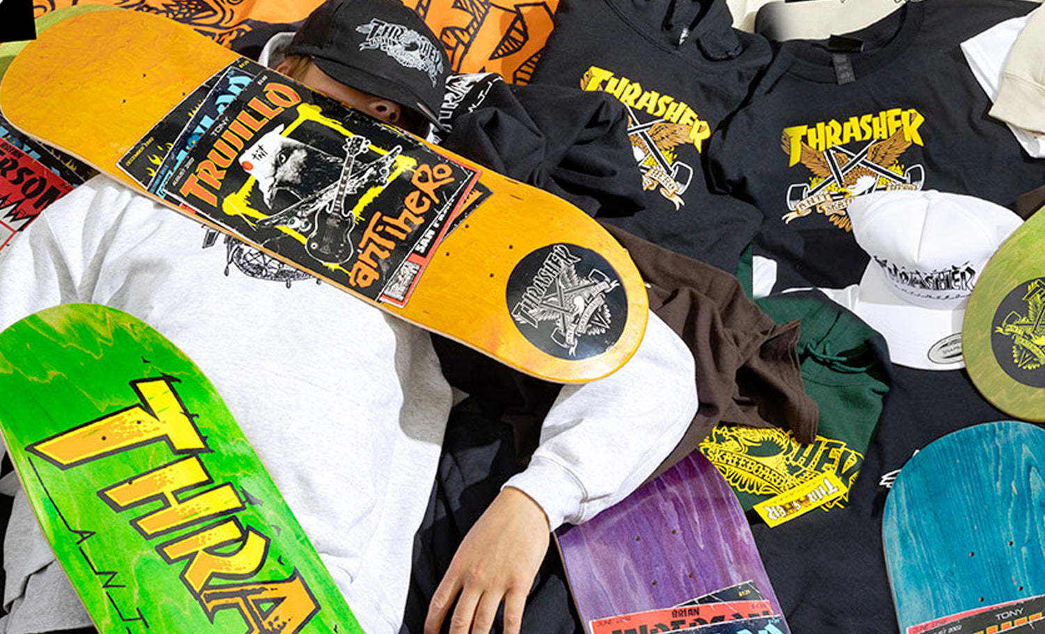 Thrasher Magazine x Antihero Skateboards Collaboration T-shirts Hoodies Hats and Boards